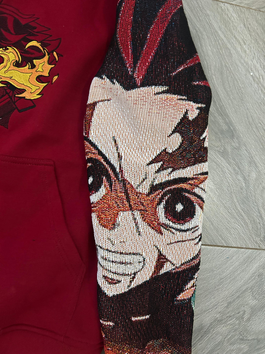 Fire Breathing Cherry Red Hoodie sleeve